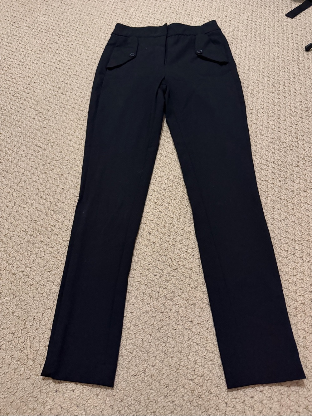 Black Women's Slim Tailored Dress Pants with Button Flap